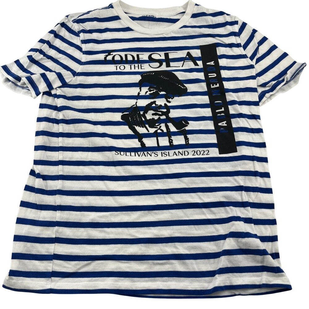 Old Navy Mens Striped T-Shirt sz S Ode To The Sea Pablo Neruda Sullivans Island